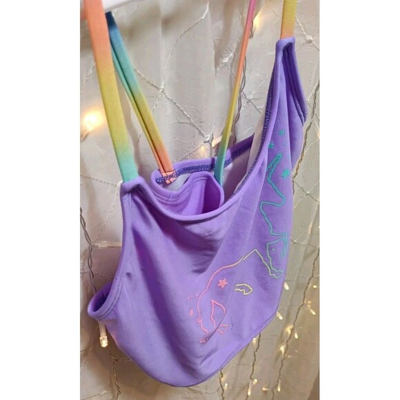 CAT & JACK GIRLS XL (14) PURPLE UNICORN SWIMSUIT TANKINI RAINBOW GRAPHIC FANTASY - Picture 2 of 9